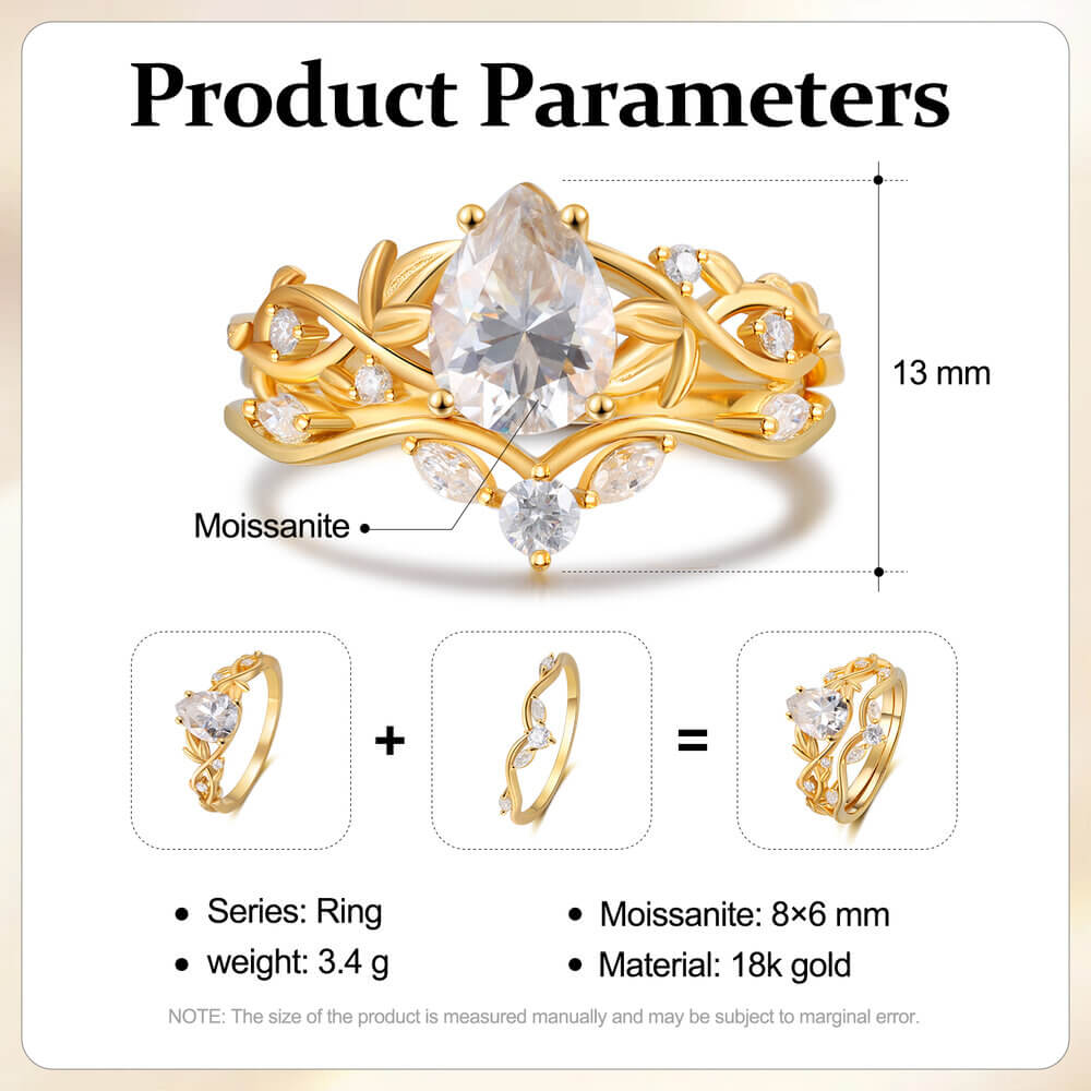 Pear Cut Moissanite Engagement Ring Set Yellow Gold